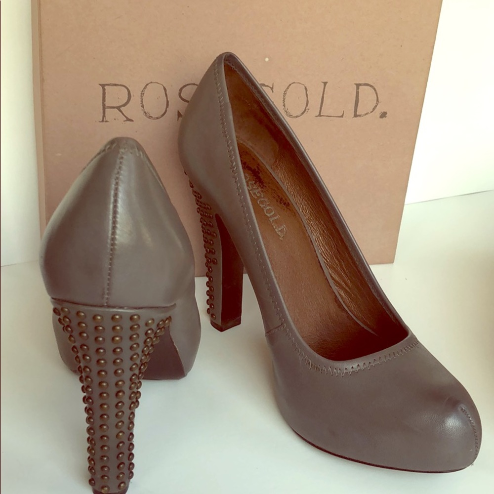 Rosegold Midori Grey studded heels.